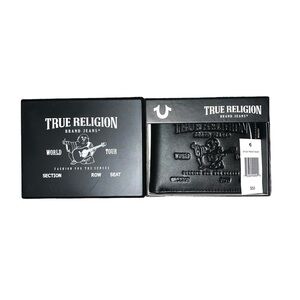 True Religion Men's Genuine Leather RFID Bi-Fold Wallet Black NWT MSRP $50